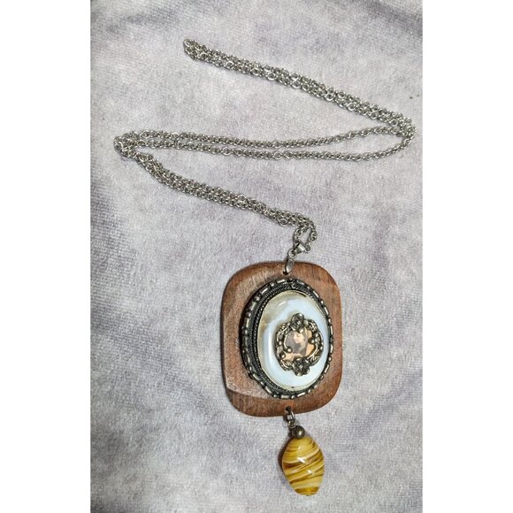 Vintage Handmade Victorian Mixed Media Pendant Necklace - Picture 5 of 8